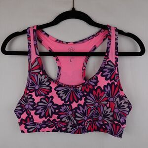 Old Navy Go Ga Go Sports Bra Women's Large Wireless Pink Purple Floral Gym Yoga